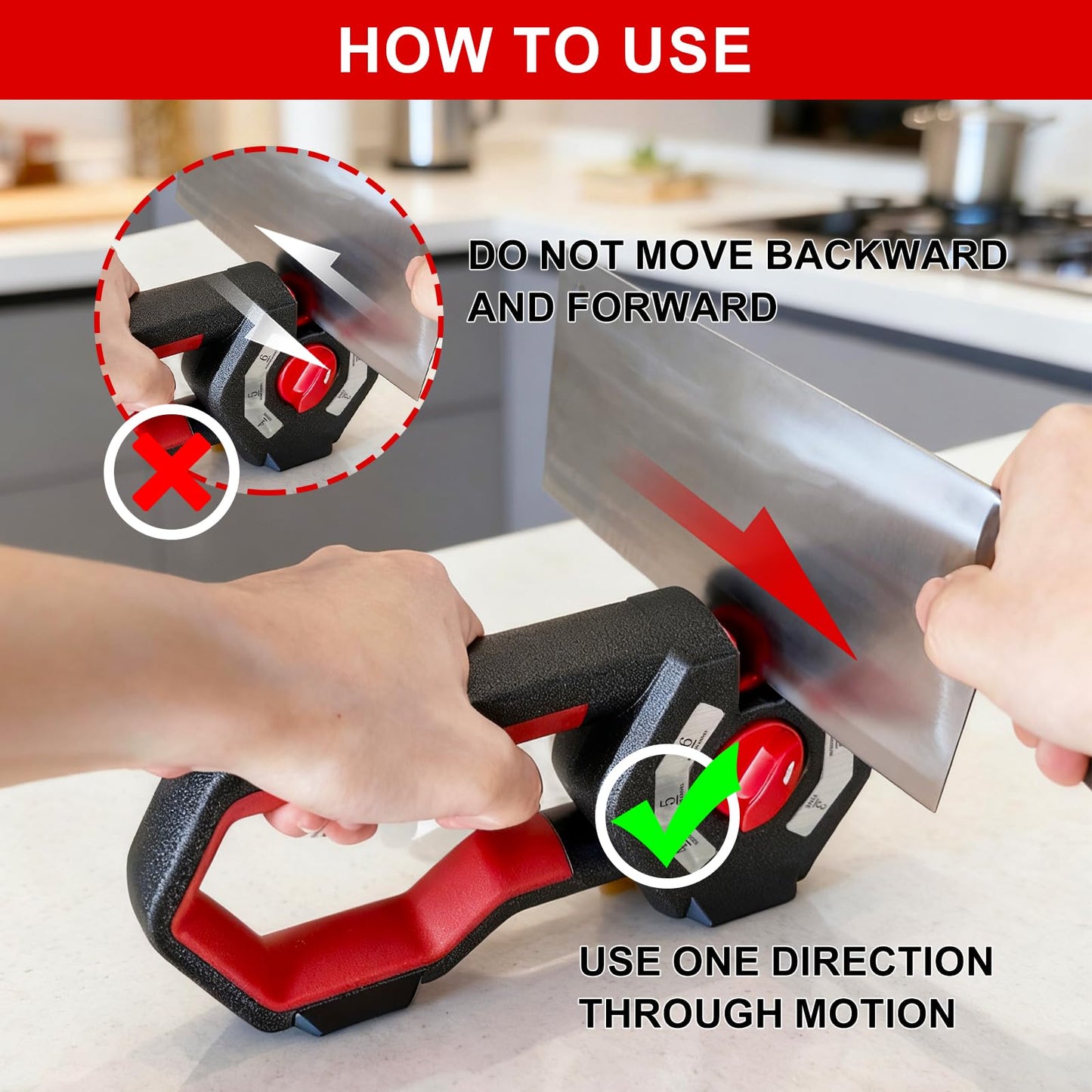 6-in-1 Knife Sharpener, Sharpening Stone Kitchen Knife Sharpener with Scissor Sharpening Slot, Ceramic Rods, Emery, Tungsten Steel Sheets, Non-Slip Base for Chefs Home Kitchen