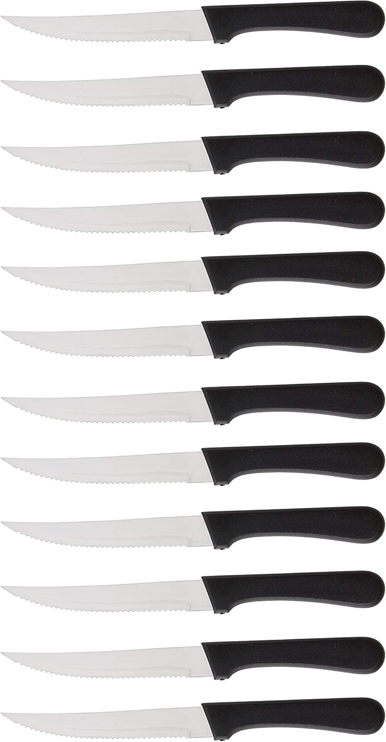 Steak Knives Serrated Set - Restaurant Quality, Stainless Steel, 4.25-Inch, Pointed Tip (12)