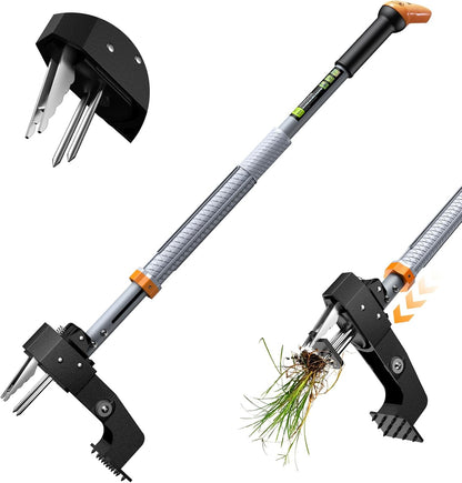 Stand Up Weed Puller Tool by [Brand Name] - 4-Claw Steel Head, 39"-46" Adjustable Handle for Effortless Weeding