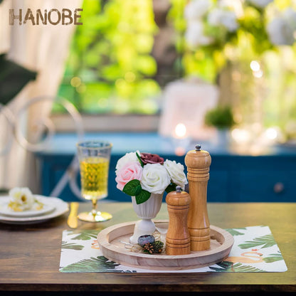 Hanobe Round Wood Decorative Tray, Unfinished Wooden Trays for Kitchen Countertop Crafts and Home Decor