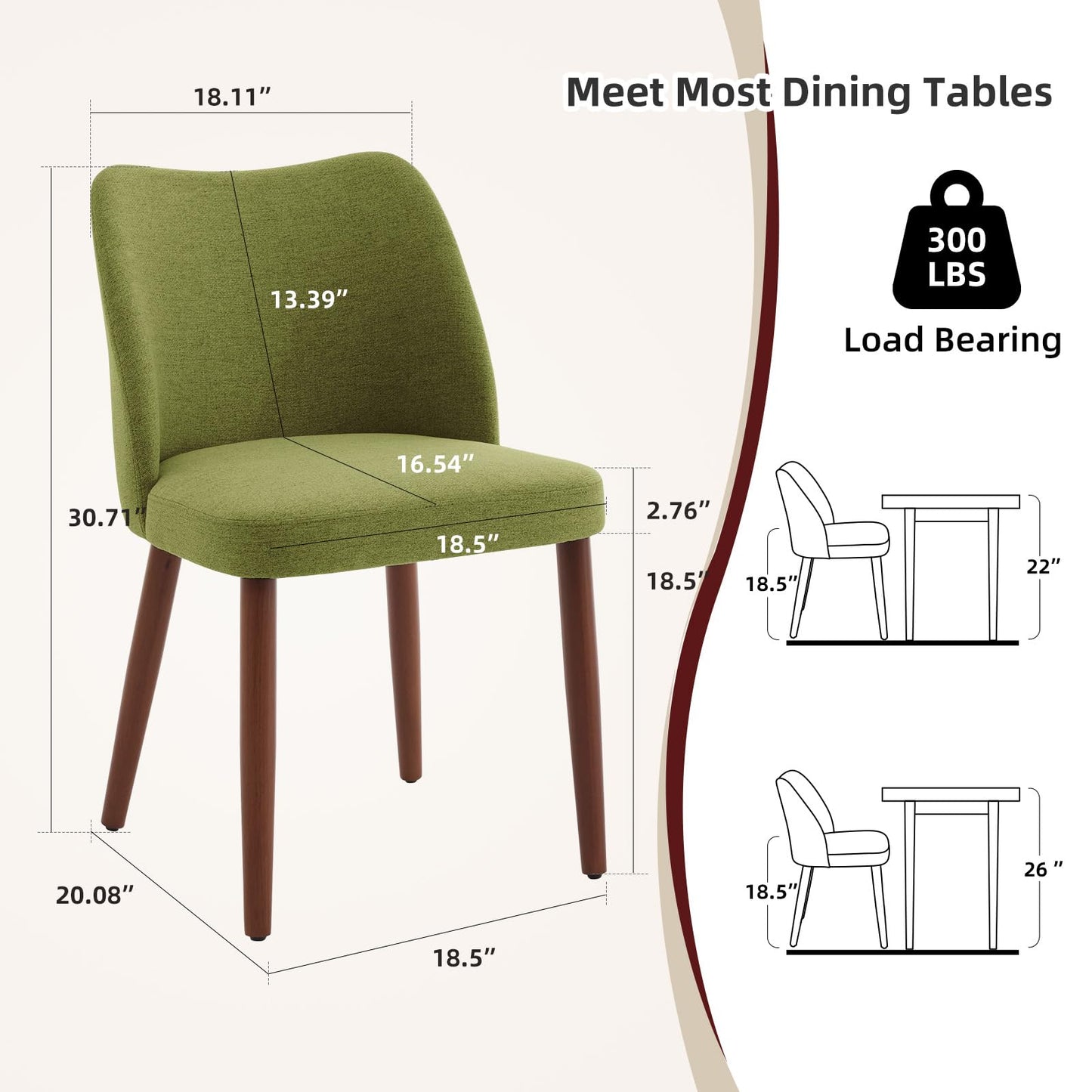 GarveeHome Linen Dining Chairs Set of 4 Upholstered Fabric Dining Chair with Wood Legs, Wing Backrest, Wooden Kitchen Chairs with Thick Cushions, Leveling Feet for Dining Room, Living Room