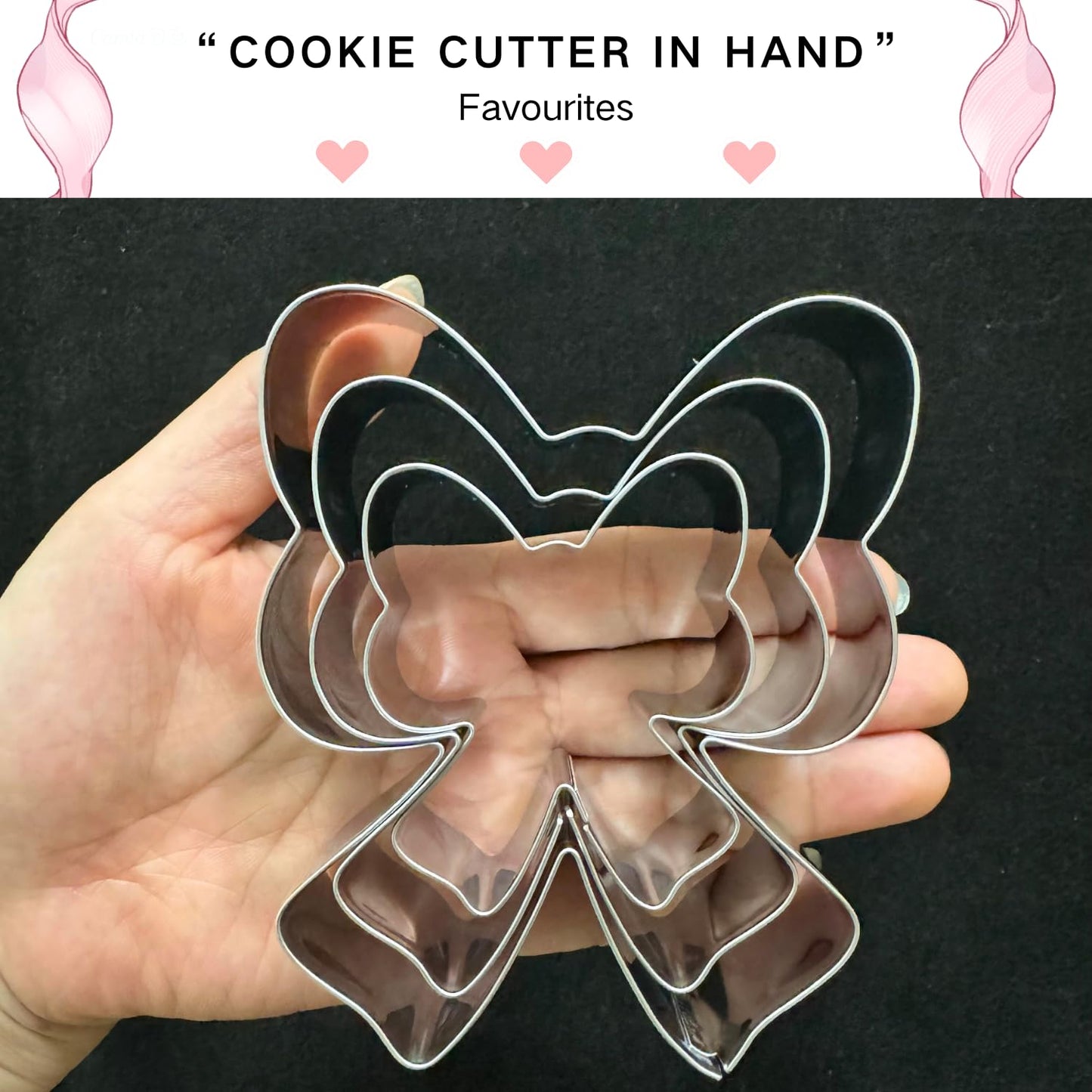 Auktosmn Bow Cookie Cutter Set-Size 3.78" 3.0" 2.2"-3 Pieces-Dishwasher Safe - Metal Cookie Cutter for Baking - Perfect for Baby Shower, Birthday, Wedding, and Holiday Cookies