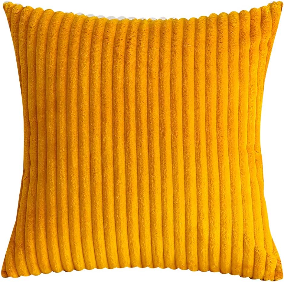 TangDepot Set of 2 Soft Plush Velvet Big Striped Corduroy Decorative Throw Pillow Covers, Euro Shams (24"x24" 2 Pieces,