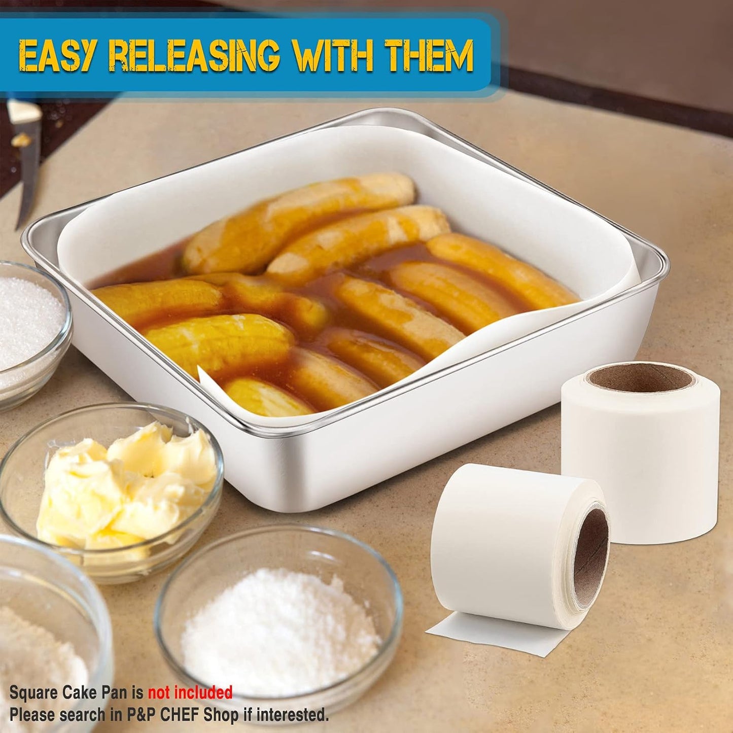 Cake Pan Liner Roll, 4 Pack, P&P CHEF Nonstick Baking Parchment Paper for Round, Square, Oval Bakeware