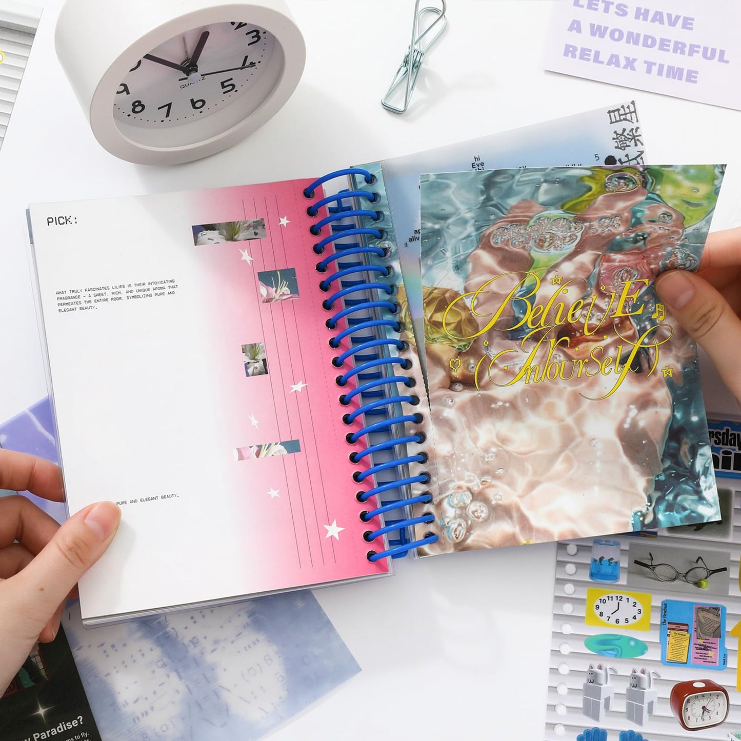 ZHIJIANHZ Premium Stcker Book for Scrapbooking, 65 Sheets Including Patterned, Vellum and Glitter Paper, Junk Journal Supplies for Adults with Vintage Stickers, 4.9 x 6.9 Inches