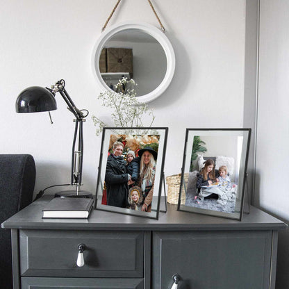 Qiannhee 8x10 Floating Frames Set of 2, Double Glass Desktop Picture Frames, Holds Multiple Photo Sizes, Photo Frame with Metal Stand