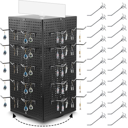 Geelin Metal Pegboard Display with Pegboard Hooks, 9.8 x 9.8 x 20.5 In Rotating Display Stand Display Racks for Craft Shows Pegboard Organizer with Peg Hooks for Jewelry Organizing Retail (Black)