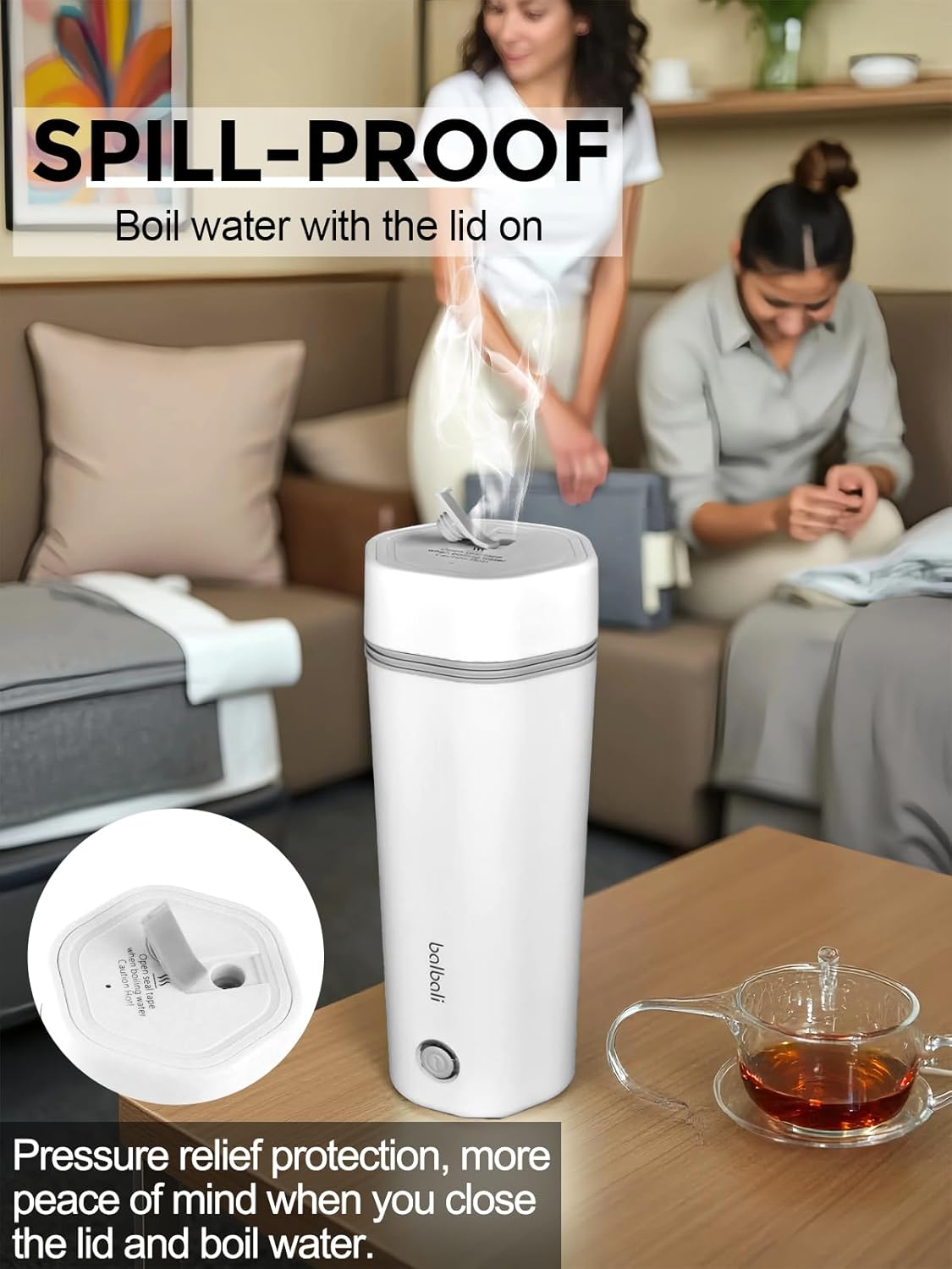 balbali 12oz Travel Kettle - Portable Electric Kettle for Boiling Water - Self Heating Cup/Thermos - Single Size
