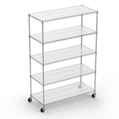 5 Tier 6000lbs Capacity NSF Metal Shelf Wire Shelving Unit, Heavy Duty Adjustable Storage Rack with Wheels & Shelf Liners for Commercial Grade Utility Steel Storage Rack, Chrome - 82"H x 48"L x 24"D