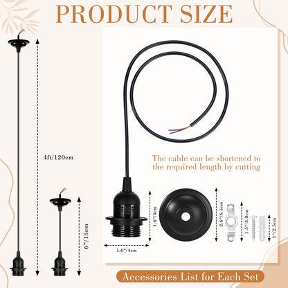 Retisee 20 Pcs Hanging Pendant Light Cord Kit Bulk Set E27 Base 4ft Adjustable Hanging DIY Industrial Edison Lamp Swag Light Kit Holder for Kitchen Dining Room Restaurant Bar(Black)