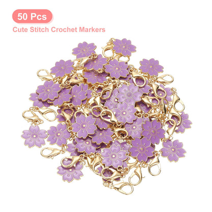 PATIKIL Flower Crochet Stitch Markers, 50 Pack 1.4" Metal Knitting Markers Cherry Blossom Removable Lobster Clasp Charm Locking Cute Stitch Marker for Sewing Crocheting DIY Craft, Purple