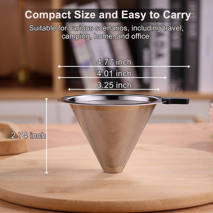 Small Size Pour Over Coffee Dripper, CAMPINGLIFE Reusable Stainless Steel Maker for 1-2 Cup (Silver)