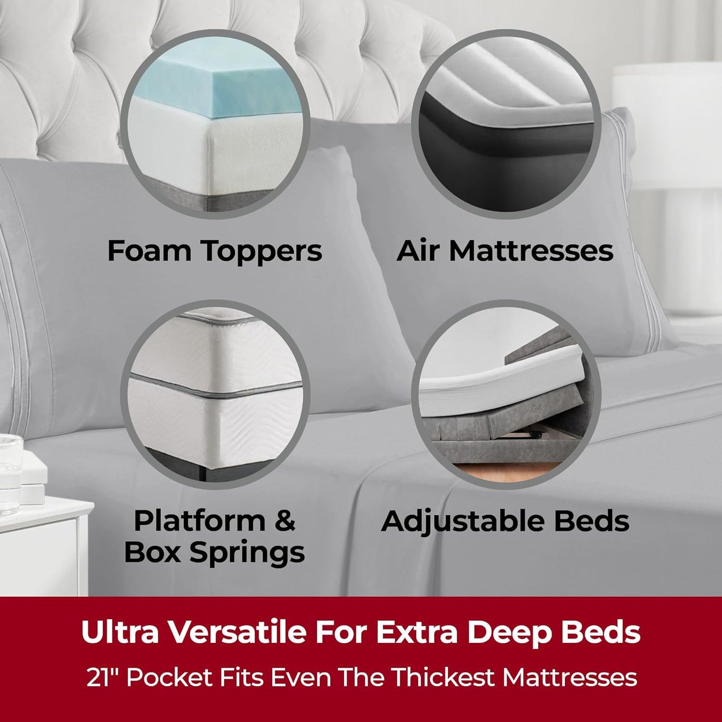 Mellanni Extra Deep California King Sheets - Hotel Luxury, Ultra Soft & Cooling - 4 PC Set in Gray