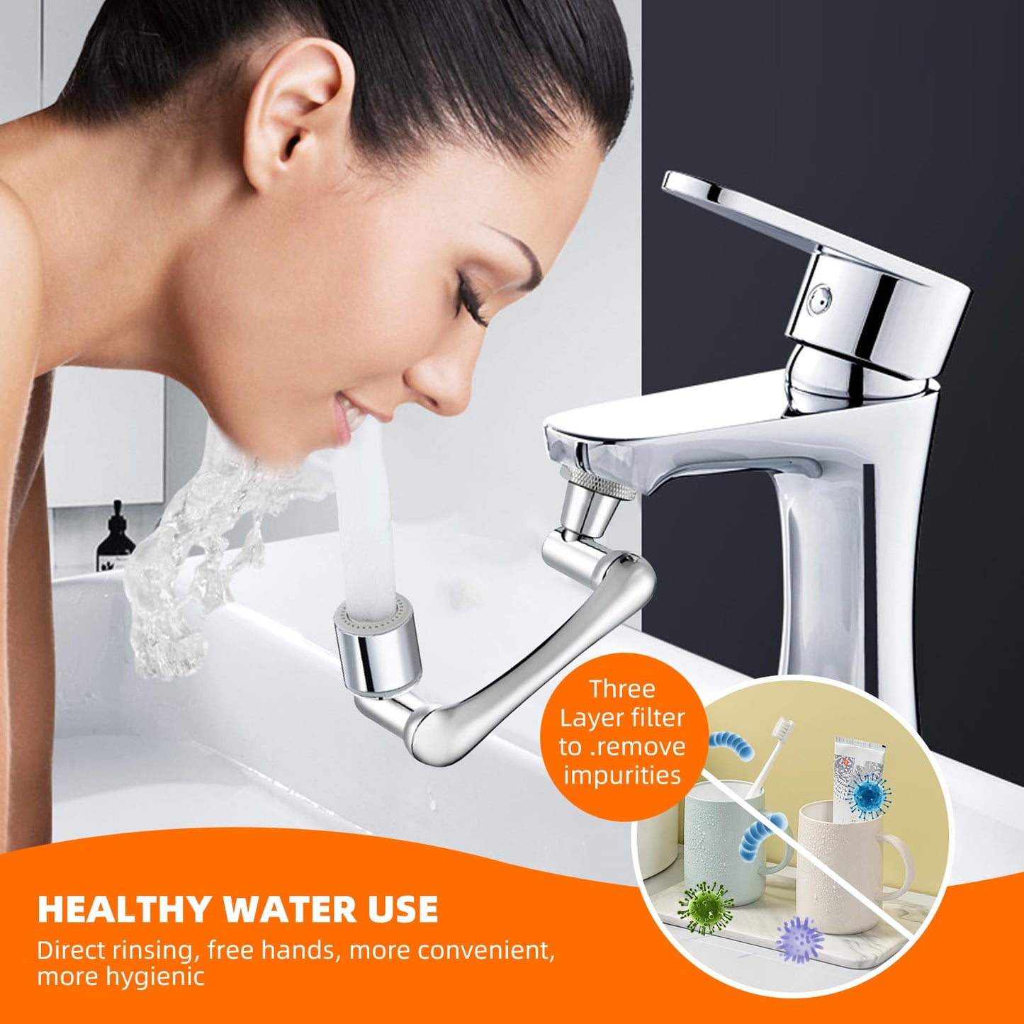 CLINFASTER 1080° Swivel Faucet Extender, 360° Swivel Robotic Arm Faucet Aerator, 2 Mode Splash Water Filter Extension, Multifunctional Universal Model Sink Faucet Adapter for Kitchen/Bathroom Sink