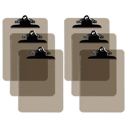 Pack of 6 Plastic Clipboards with Spring Clip, Durable Writing Boards for Work, Class, and Nursing Use, 9" x 12.5", Smoke