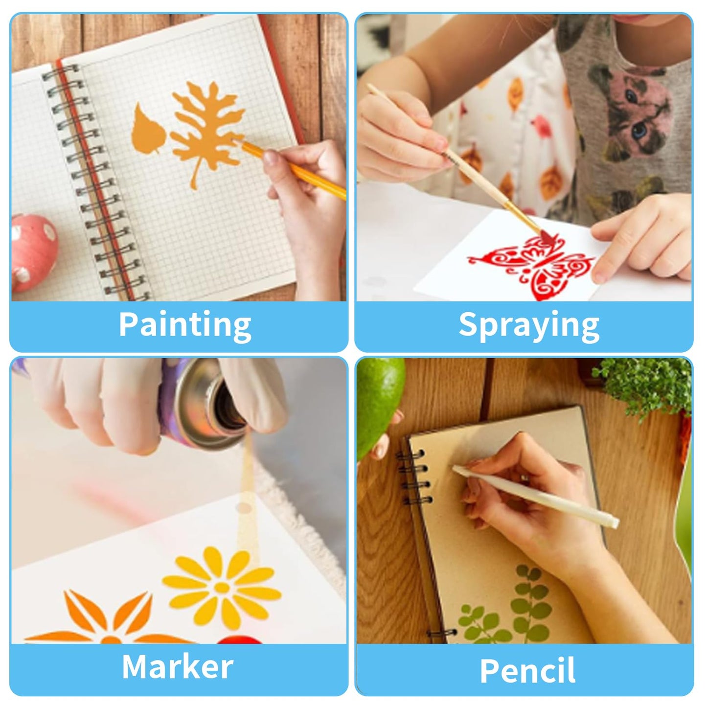 100 Pcs Stencils for Painting on Wood Reusable Stencil Crafts Drawing Templates Floral & Botanical Templates for DIY Art, Home Decor, Wood, Glass, Fabric (2x2 Inch, Hawaiian)