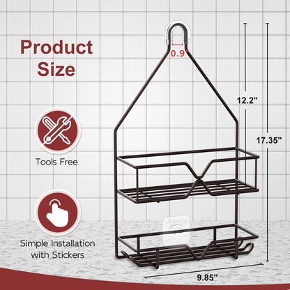 TreeLen Shower Caddy - Over Shower Head Bathroom Organizer with 4 Hooks for Shampoo - Bronze Finish