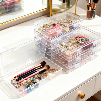 Thintinick 8 Pack Rectangular Clear Plastic Storage Containers Box with Hinged Lid for Beads and Other Small Craft Items (6.5 x 3.74 x 1.18 inch)