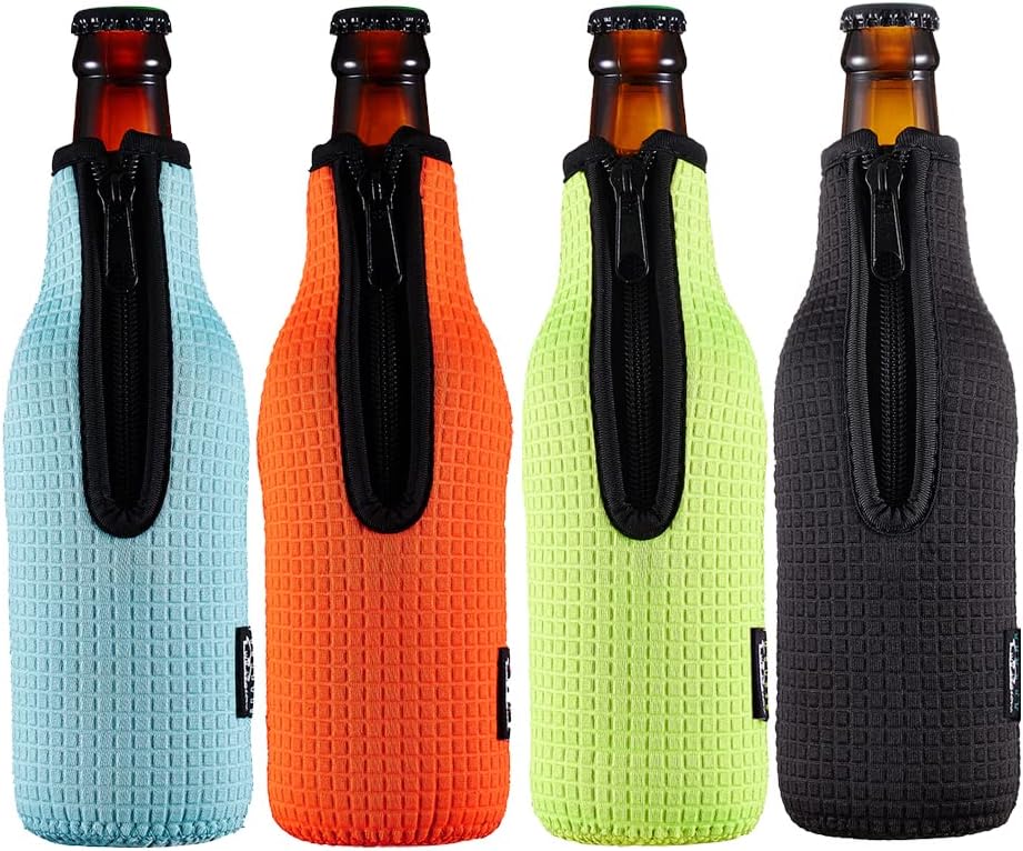 12oz 330ml 4PC Pack Beer Sleeve Insulators Standard Bottle Cooler Covers Zip-up Jacket Holder Non-slip Thick Neoprene
