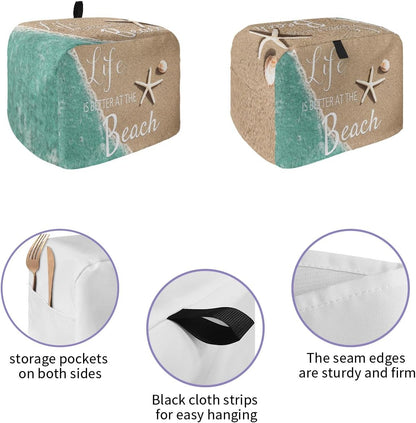Toaster Cover, Life is Better at The Beach 2 Slice, Ocean Nautical Coastal Starfish with Loop, Polyester Dust Cover