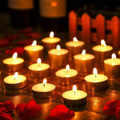 OUO Tea Lights - 50 Pack Smokeless, Dripless & Long Lasting Mini Tealight Candles for Mood, Dinners, Parties, Home Decoration, Wedding, Crafts (Purple)