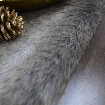 Gireshome Color-13inch 36inch Elegant Luxury Faux Fur Dining Console Table Runner Brown Multi Colors, Grey Stripe