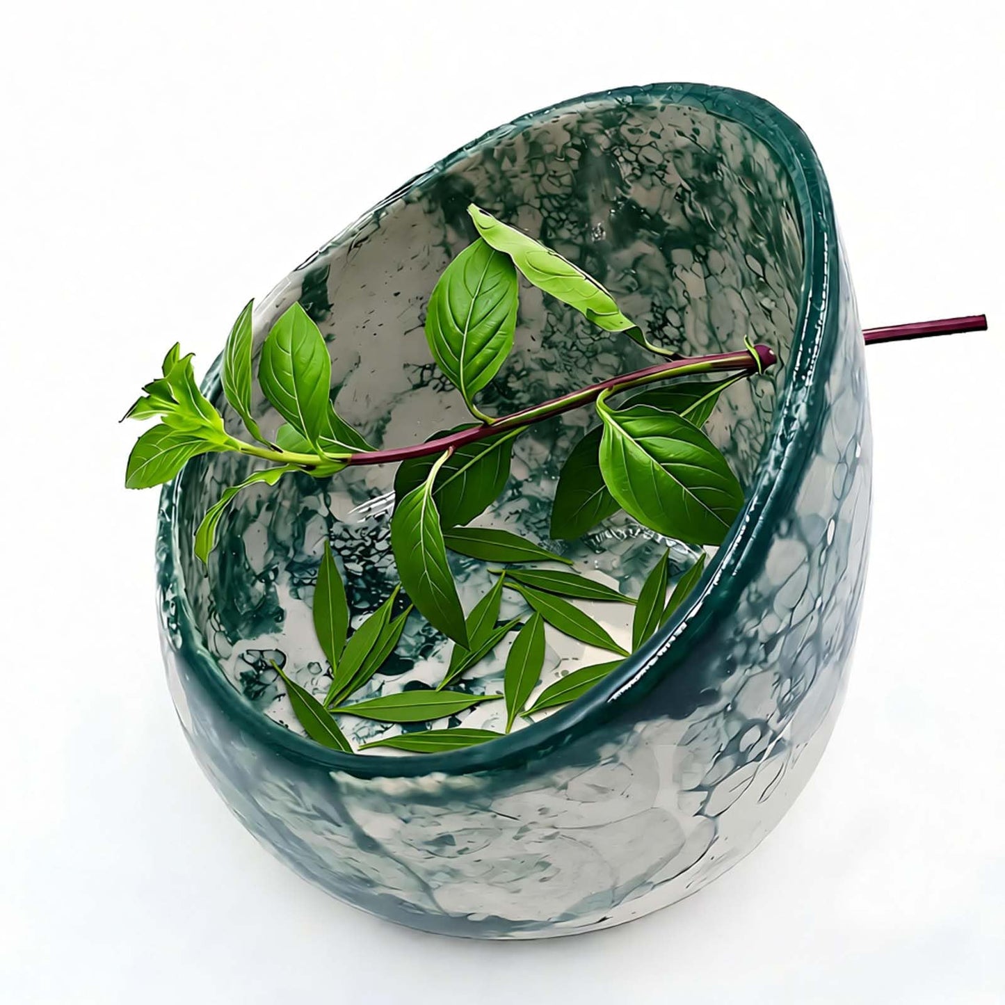 Green Pottery Herb Stripper Bowl Handmade Ceramic Kitchen Gadget with 4 Sizes of Holes Stripping Herbs, Party Angled Bowls Serving Dish for Dips, Berries, Nuts, Olives, Snacks Candy Chips Fruit
