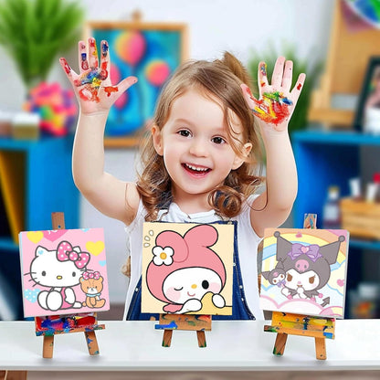 nekpiahu 6 Pack Cartoon Paint by Numbers for Kids with Framed Canvas-Cartoon Paint by Numbers for Kids Ages 4-8-12, Kid Paint by Number Crafts Kits for Home Wall Decor GIF 8X8incht(with Wooden Easel)