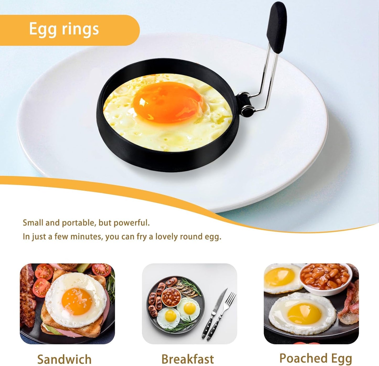 YOLCAR 4 Pack Nonstick Upgraded Silicone Egg Rings, Leak-proof Liquid Egg Bite Mold for Frying Eggs and Breakfast