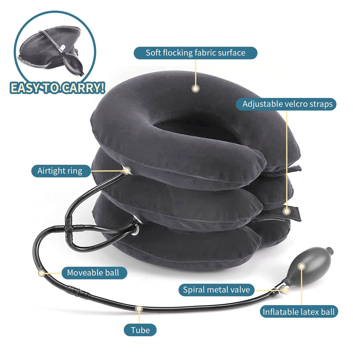Pogcay Cervical Neck Traction Device, Neck Stretcher, Neck Traction Device for Neck Pain Relief, Cervical Neck Traction Device, Inflatable Neck Brace & Neck Decompression(Gray)