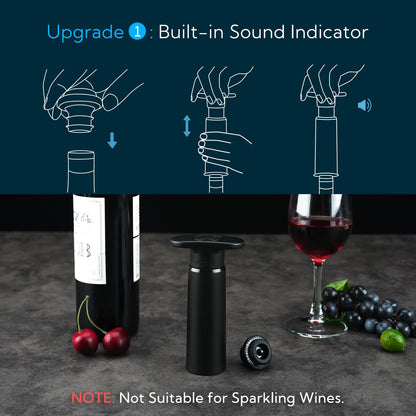 KITCHENDAO Wine Saver Pump with Sound Indicator, 4 Vacuum Wine Stoppers and Storage Box, Reusable Wine Stoppers Preserver to Keep Wine Fresh - Designed with U.S. Patent
