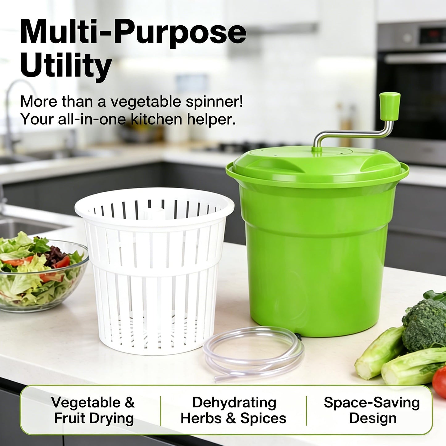 Heavy-Duty Vegetable Spinner, 12L Large Capacity Salad Dryer, Manual Lettuce Spinner for Commercial Catering, 3 Gallon Food-Grade Veggie Drainer for Restaurants, Food Trucks & Home Kitchens