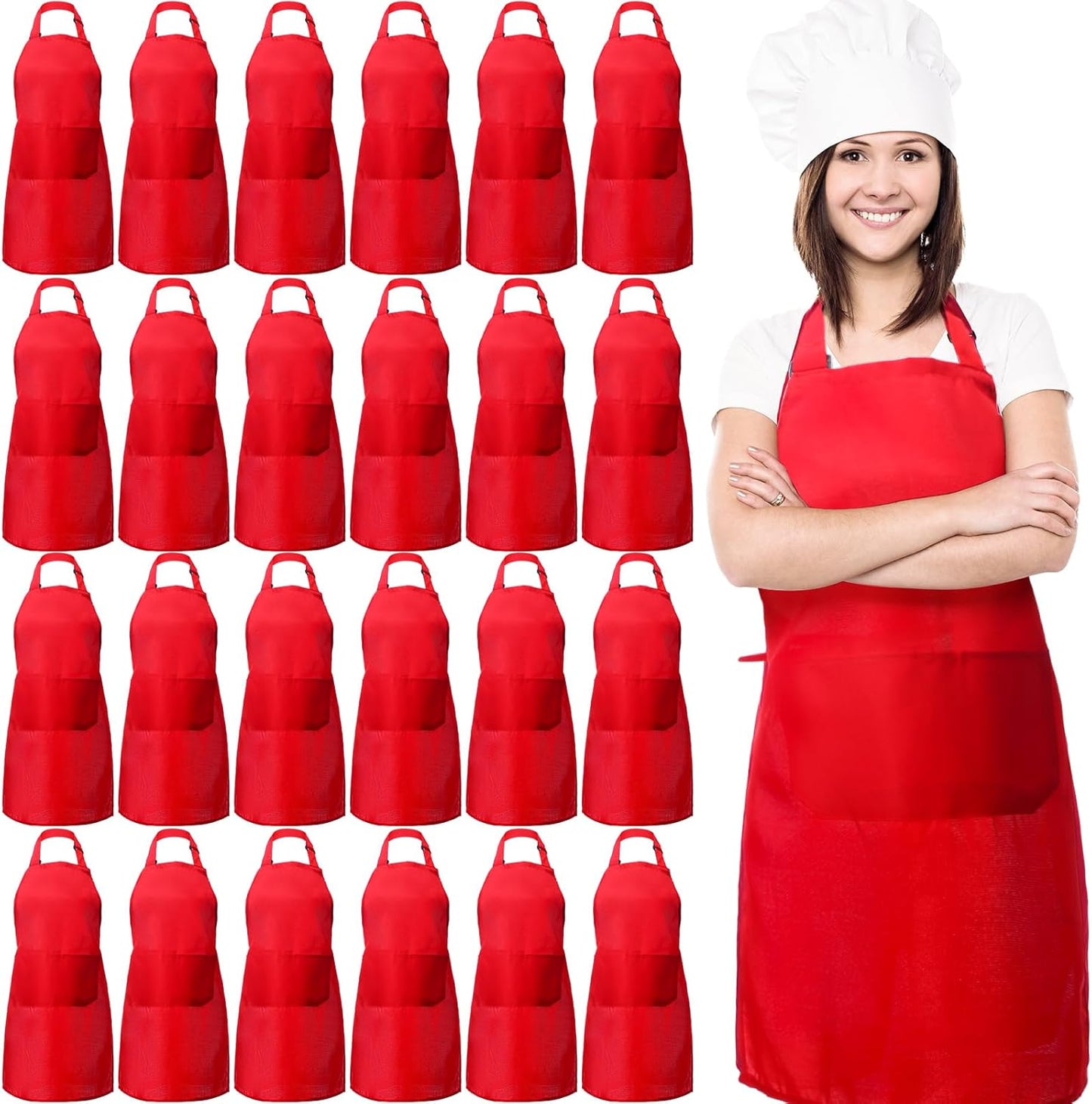 24 Pack 2 JaGely Adjustable Bib Apron with Pockets Black Aprons Bulk for Server Adult Women Kitchen Apron Water Oil