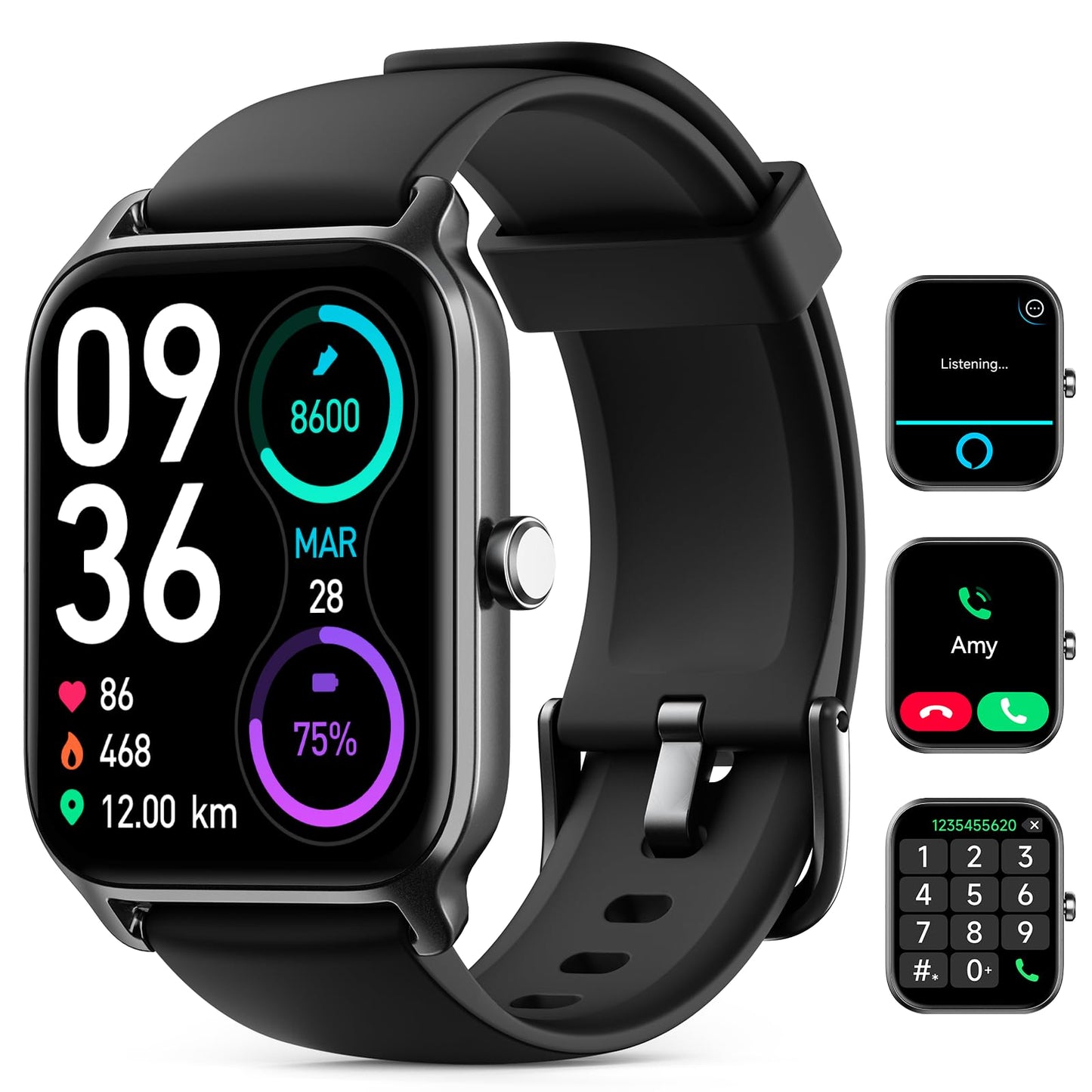 Smart Watches for Women Men, 2025 Smartwatch 1.8'' Alexa Fitness Tracker Smart Watch Compatible for Android iPhone with Bluetooth Call (Answer/Make), IP68 Waterproof Heart Rate/Sleep/SpO2 Monitor 110+