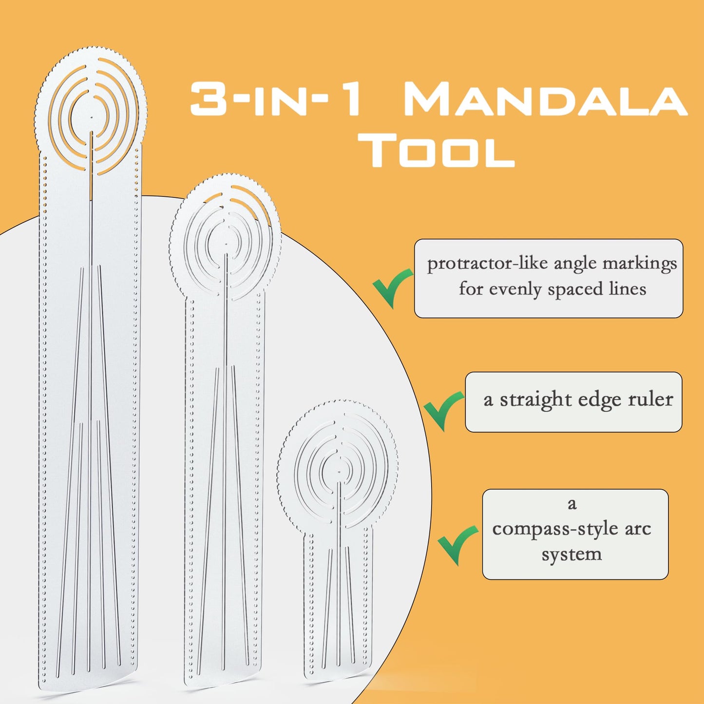 DAFENCHI 3-in-1 Mandala Ruler Tool with Holes, Mandala Dot Art Circle Maker, Compass Protractor Straight Ruler for Dot Art Geometric Mandala Pattern Design, Medium Size (30cm/12)