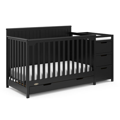 Graco Hadley 5-in-1 Convertible Crib & Changer – GREENGUARD Gold Certified, Fits Standard Crib Mattress, Converts to Toddler Bed and Full Bed, 4 Adjustable Mattress Heights (Black)