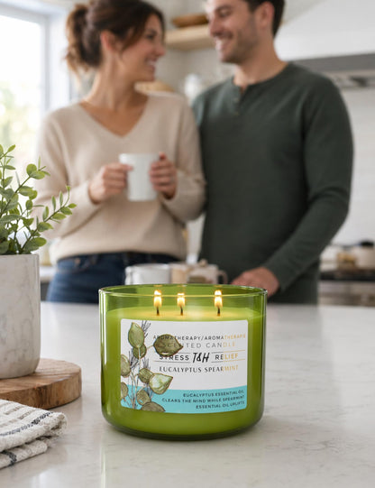 Eucalyptus Spearmint Scented Candle | 15.8 oz Large 3 Wick Soy Candle | Soothing Aromatherapy Candle for Home | Fresh Mint Spa Scent | Long Lasting Clean Burn | Relaxation & Yoga Gift for Women & Men