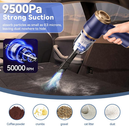 Car Vacuum Portable Cordless Handheld Vacuum, 9500Pa Vacuum Cleaner and Air Duster with Multi-Nozzles for Car,