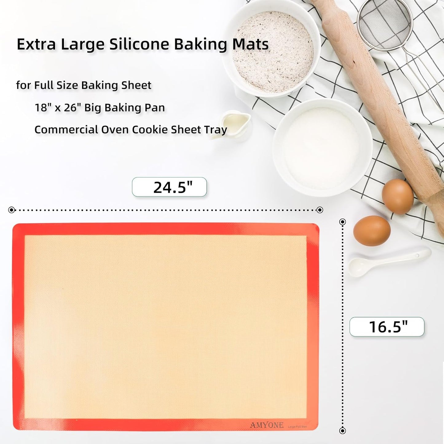 Silicone Baking Mats for Full Size Sheet Pan, Non-Stick Baking Sheet Liners for Cookies, Pastries, Chicken