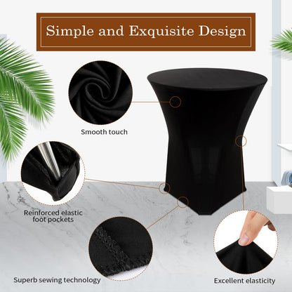Linyuthia 14 Pack Spandex Cocktail Table Cover Bulk 24 x 43 Inch Round High Table Stretch Bistro Tablecloths for Wedding Bar Banquet Graduation Day Party (Black)