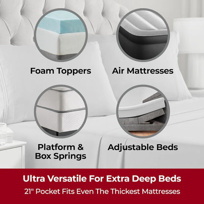 Mellanni Extra Deep California King Sheets - Ultra Soft, Cooling Bedding - 4 PC Hotel Luxury Set | Light Gray, Wrinkle & Stain Resistant