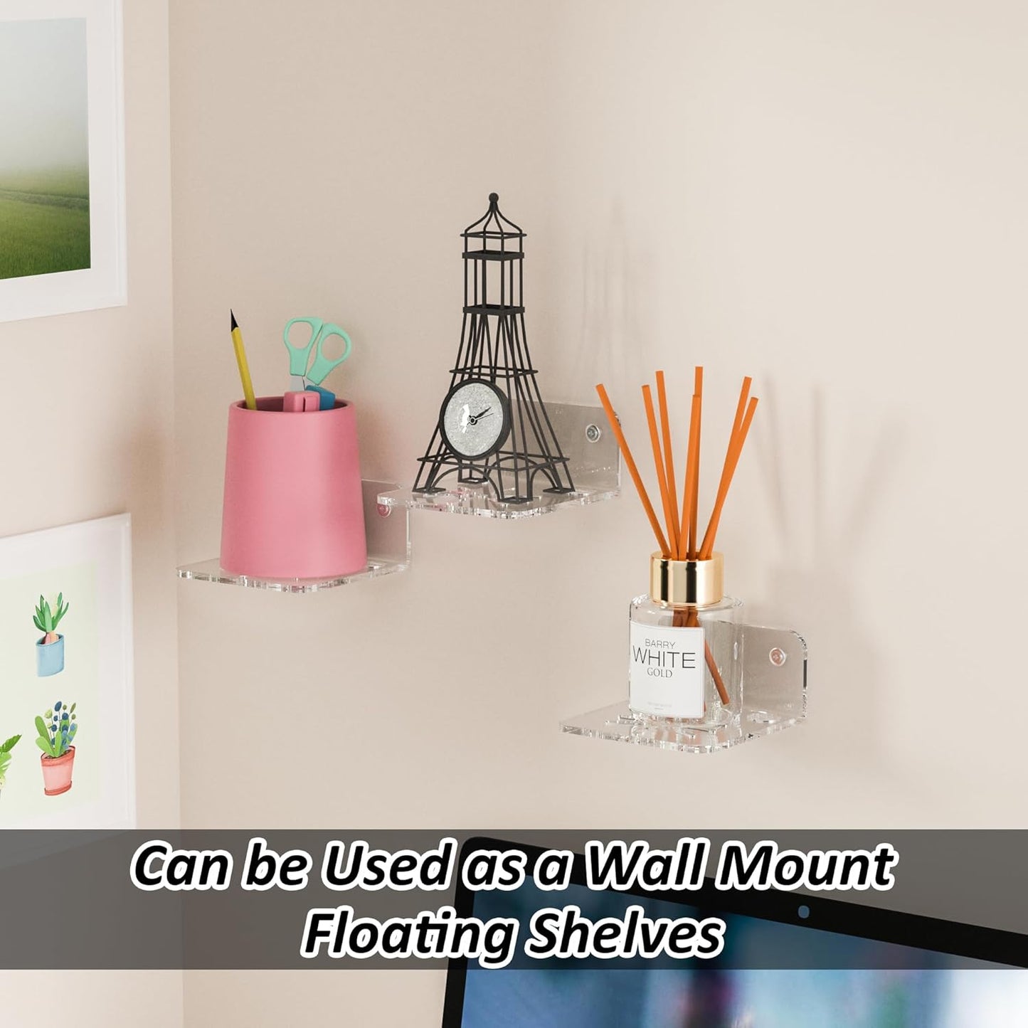3 Pack Sezanrpt Clear Acrylic Wall Shelf for Smart Security Cameras, Baby & Pet Monitors, Small Floating Shelf