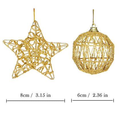 16 pc Christmas Tree Star Ornament Set - 3.15" Gold Glitter Pentagrams