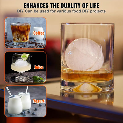 VEVOR Ice Ball Press, 2.4" Ice Ball Maker, Aircraft Al Alloy Ice Ball Press Kit for 60mm Ice Sphere, Ice Press with Tong and Drip Tray, for Whiskey, Cocktail, Bourbon, Scot on Party & Holiday, Silver