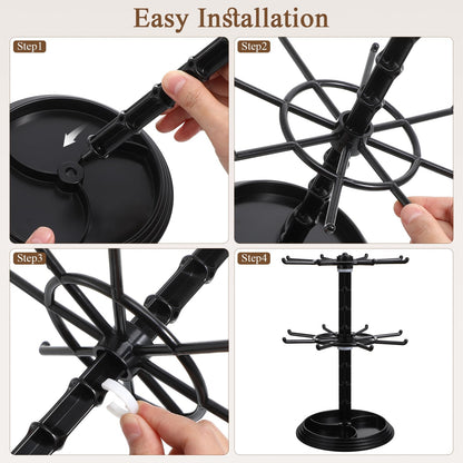 AOKWAWALIY Jewelry Stand 2 Tier Necklace Holder Black Bracelet Hanging Organizer Rotating Jewelry Earring Display Keychain Display Stand Plastic Jewelry Rack for Malls Counter Dressing Table