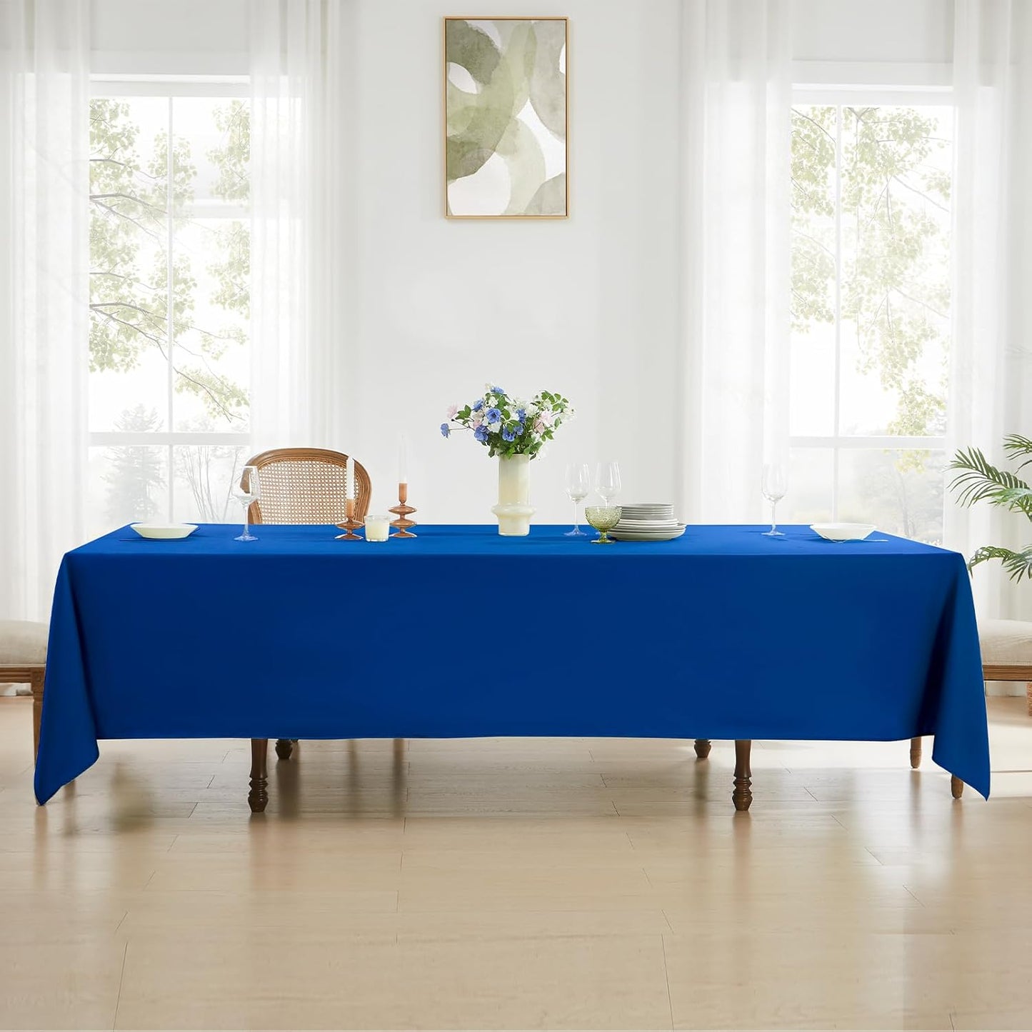 90x132 Inch 2 Pack 6ft 8ft Rectangle Tablecloths Royal Blue Tablecloth for Washable Decorative Linen Polyester Table