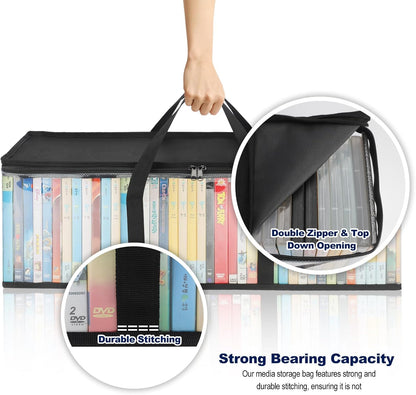 CCidea DVD Storage Bags Set of 3, Clear PVC Media Holder Case with Handles for DVDs/CDs/VHS - Holds 40 DVDs