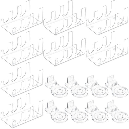 RattanView 16 pack Acrylic China Dinnerware Display Stand 8 Pcs 3 Tiers Clear Plate Dish Platters Setting Holder and 8 Pcs Tea Cup Saucer Stand for Kitchenware Tableware Display Organizer