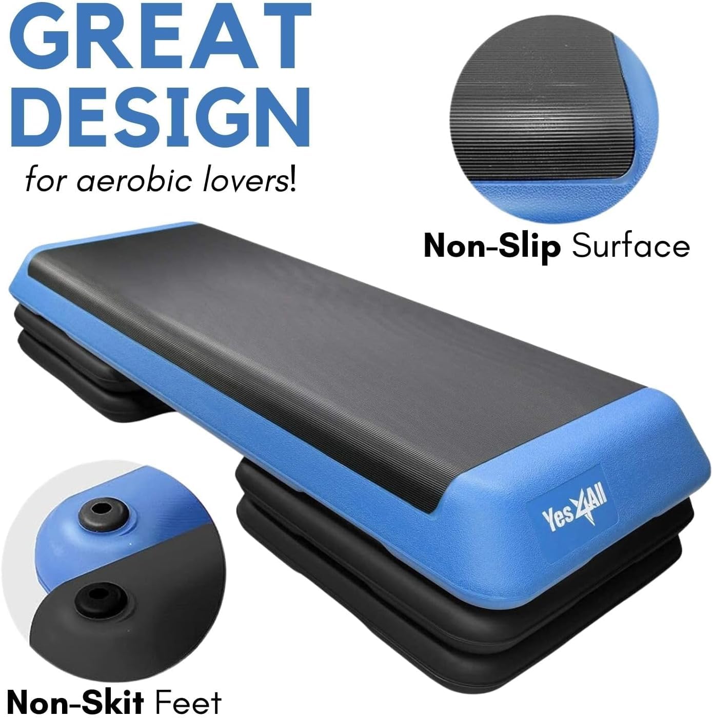 Yes4All Adjustable Workout Aerobic Exercise Step Platform Health Club Size with 4 Adjustable Risers Included and Extra Risers Options