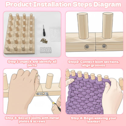 VITASHYNX 47" Chunky Blanket Loom Knitting Kit, Adjustable DIY Loom for Chunky Blanket, Customizable Wood Frame Knitting Machine for Blankets Bulky Yarn Crafts & Cozy Home Décor